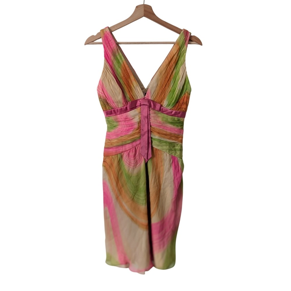 Vintage Abstract Watercolor Ruched Prom Cocktail Dress Pink Whimsy Fairy Bold 2